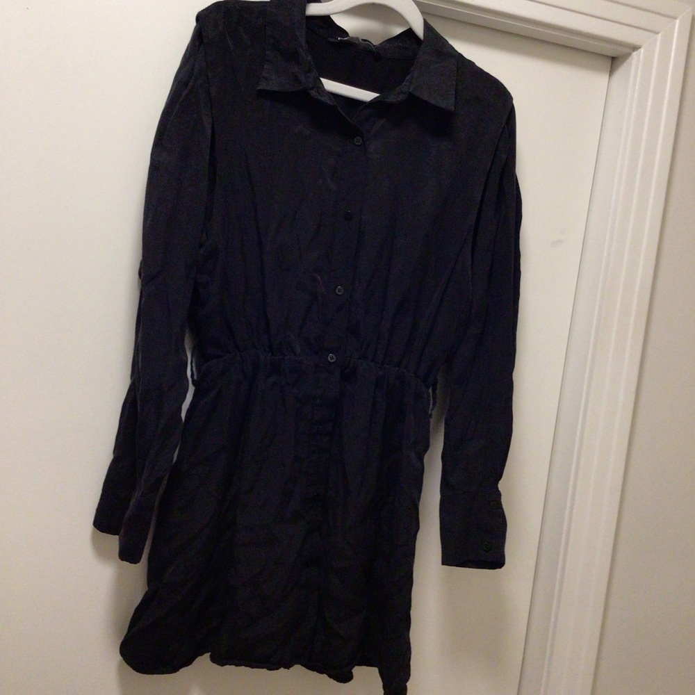 Womens Zara Button Down Collared Mini Shirt Dress